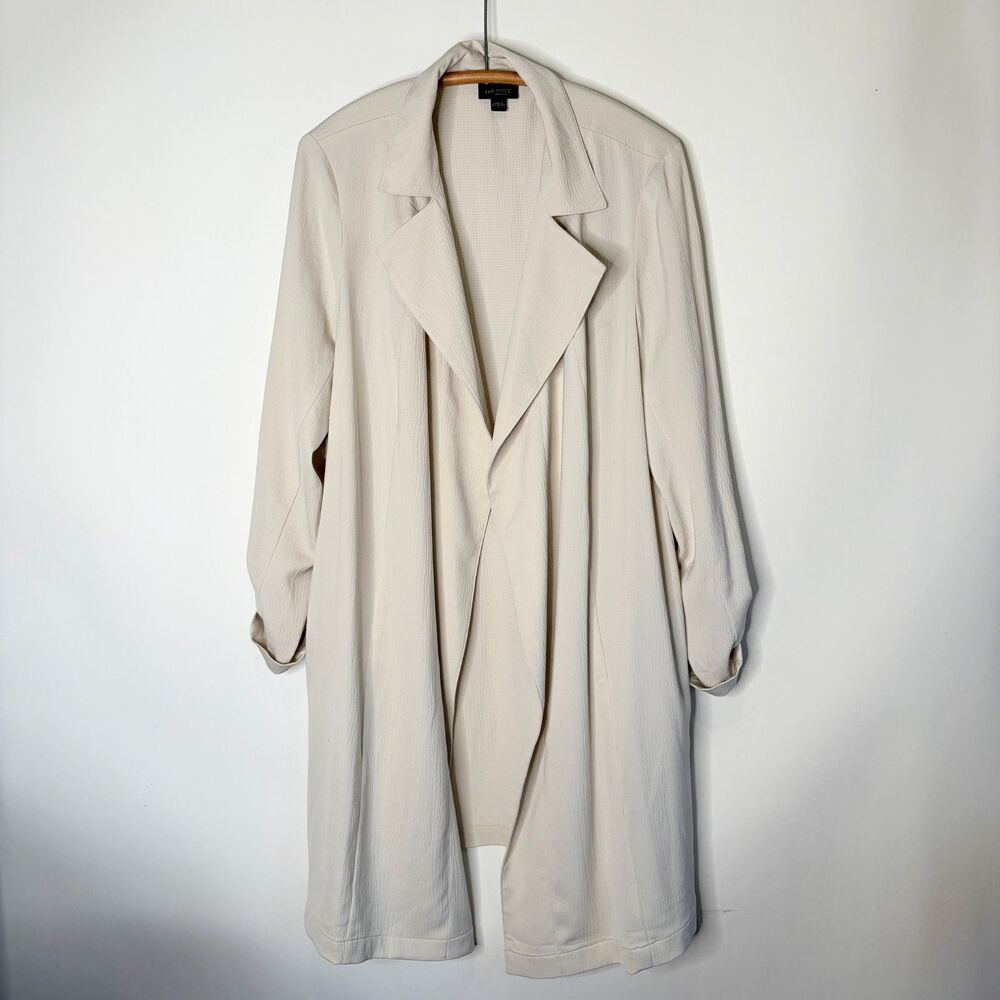 J. Jill Wearever Drape Front Lightweight Washable Trench Jacket Oatmeal Size L